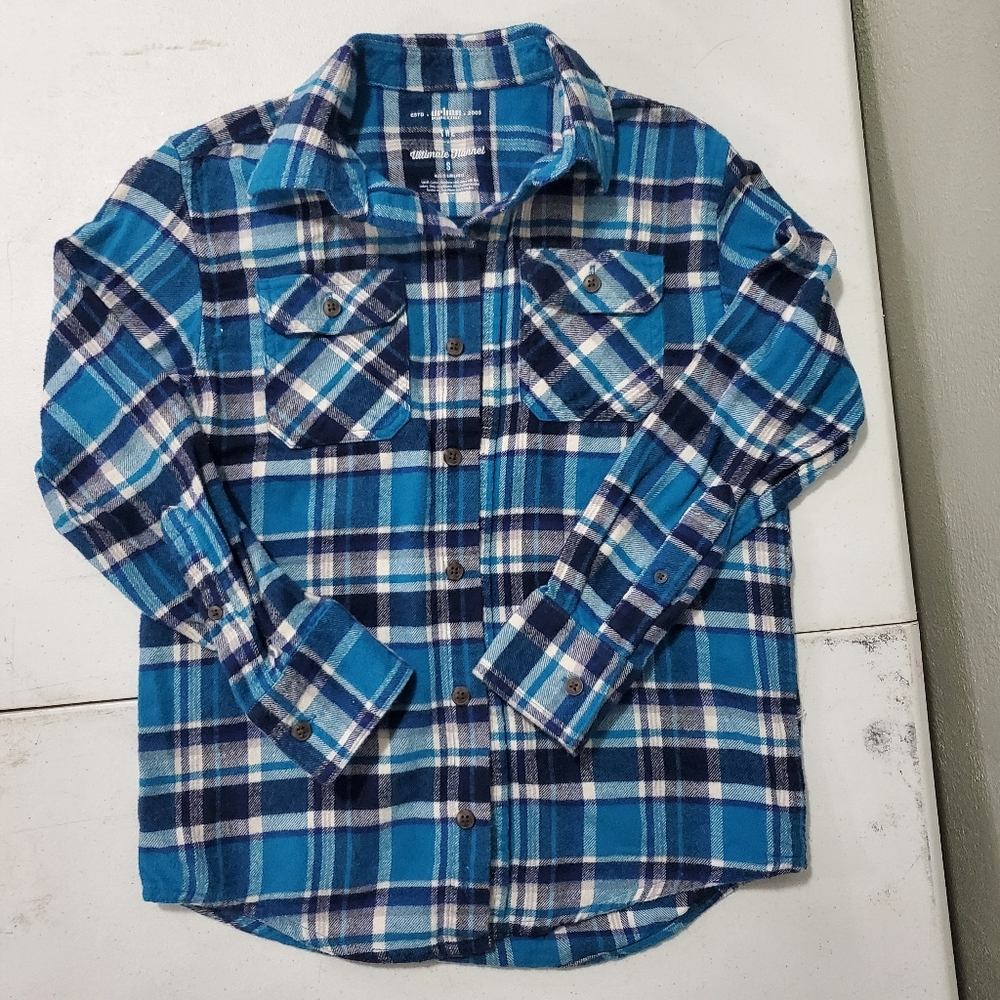 Urban Pipeline Blue Plaid Kids Flannel Button Down